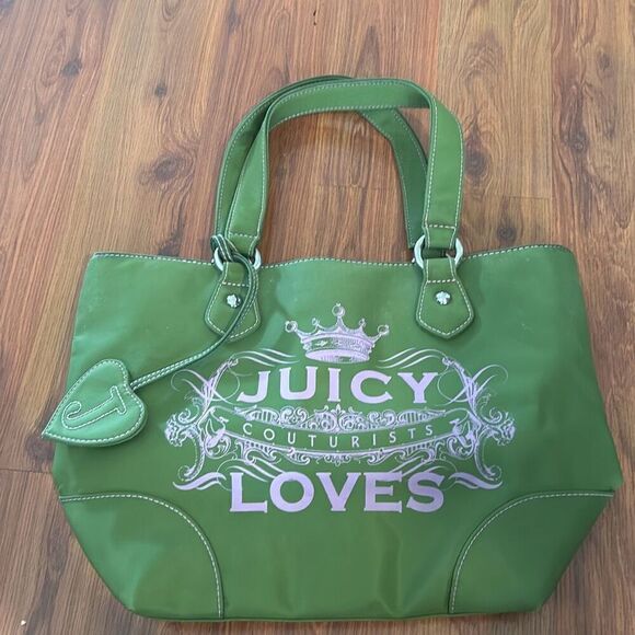 Juicy Couture Handbags - Juicy Couture Couturists vintage green pink tote bag